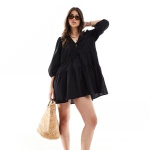 ASOS TIE FRONT MINI BEACH DRESS